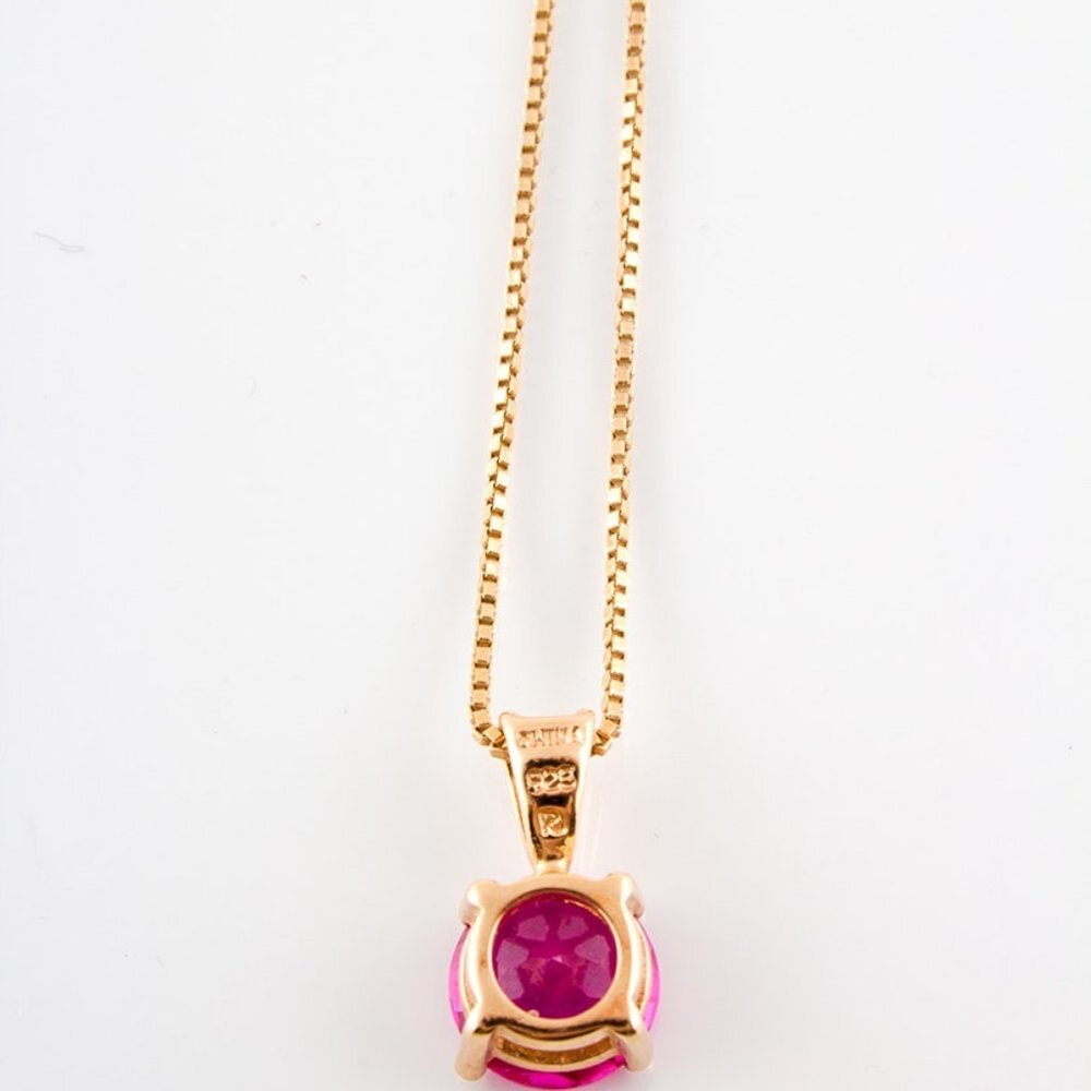 Pink Topaz Pendant with 18" Chain 14kt Gold over sterling Silver - Picture 2 of 2